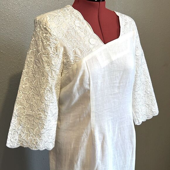 Vintage Donna Vinci women’s embroidered fully lined linen midi dress size 12 - Picture 3 of 11